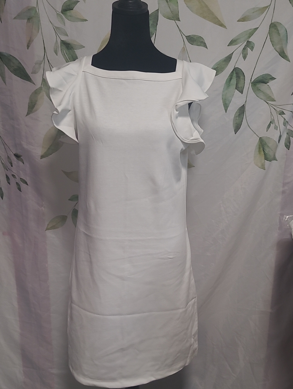White Ruffle Sleeve Mini Dress - Women's Square Neck Shift